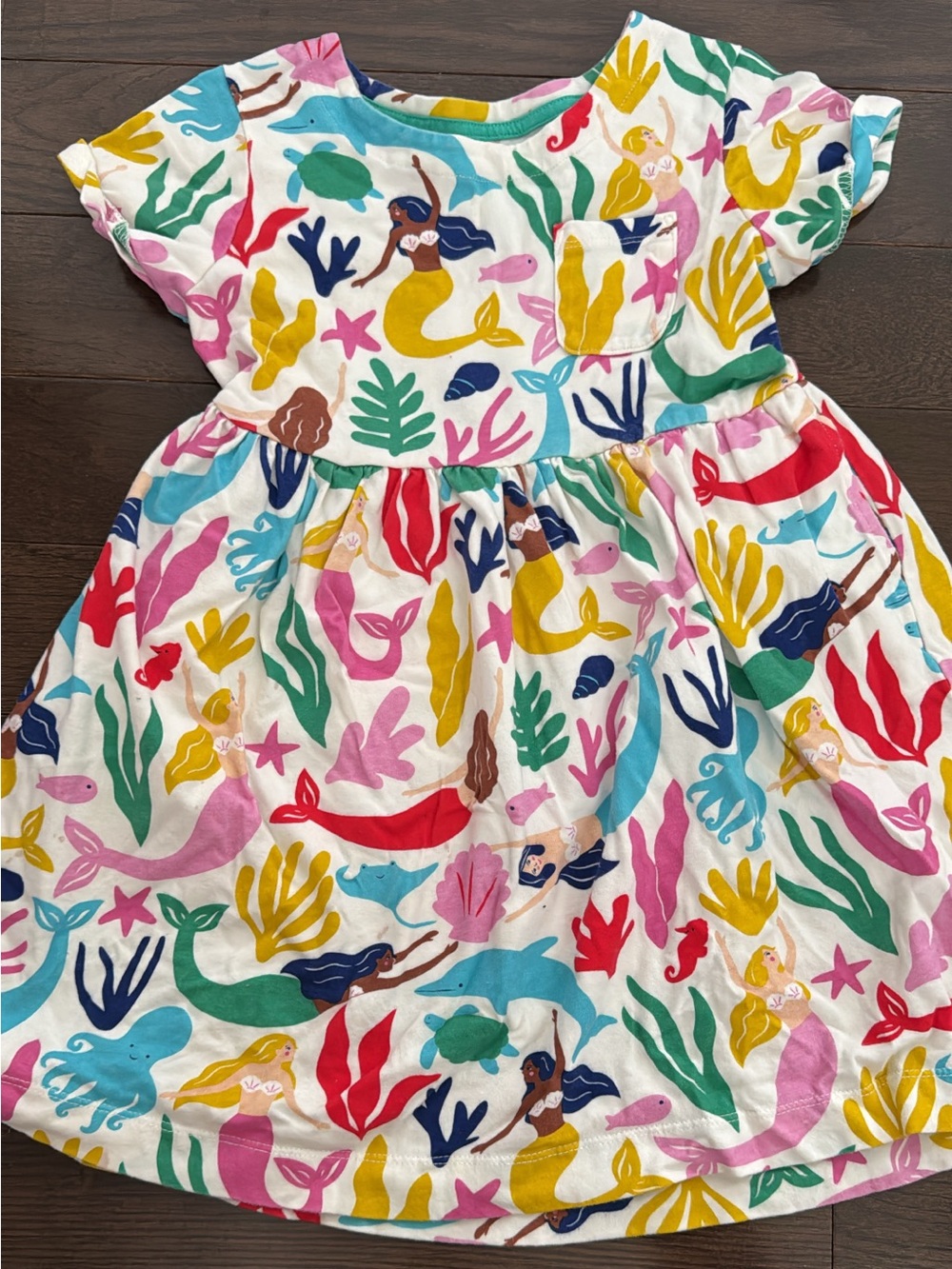 Mini Boden Girls' Multicolor Mermaid Print Cotton Dress